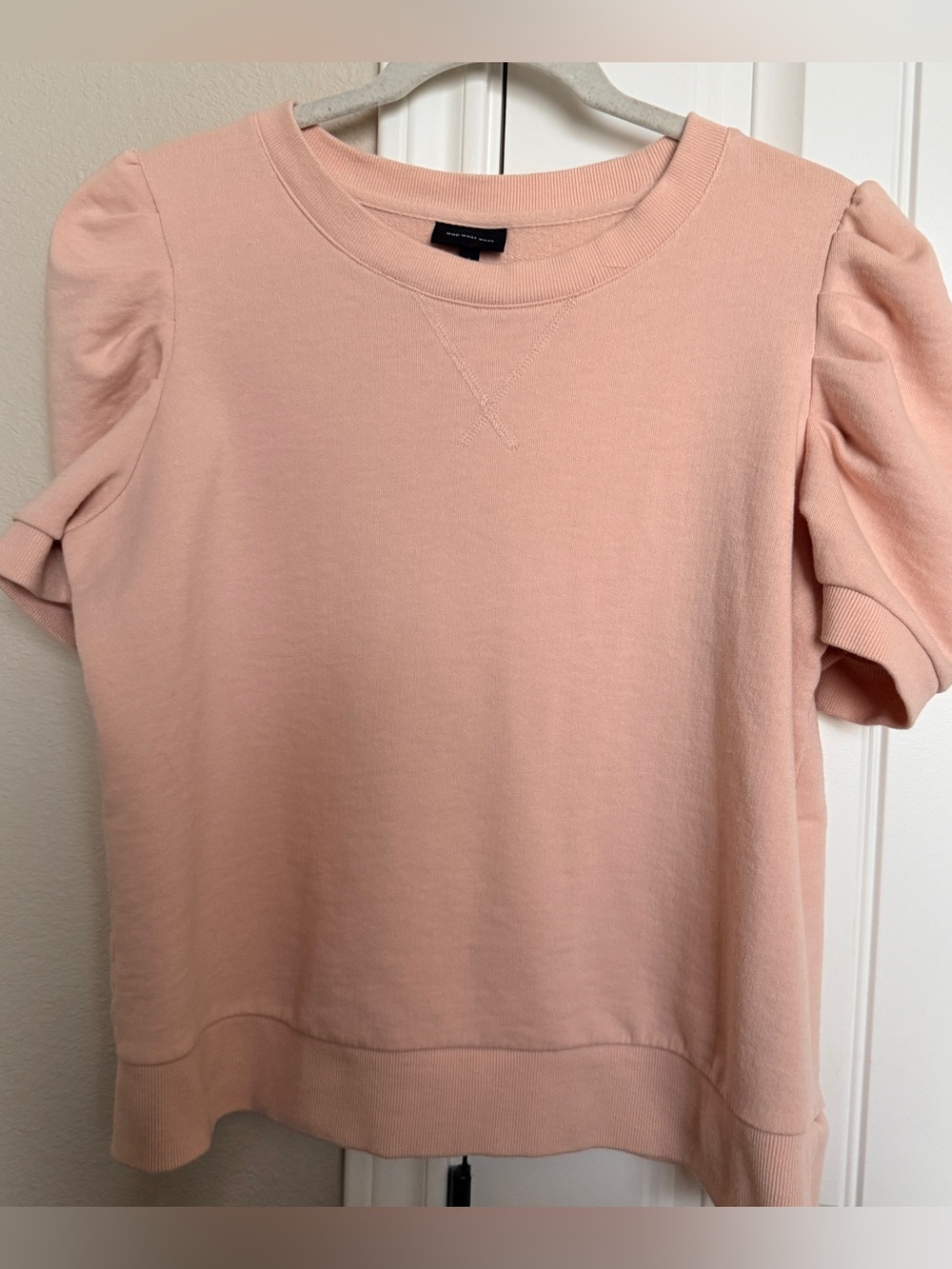 Who What Wear Puff Sleeve Crewneck Sweatshirt - Blush Pink